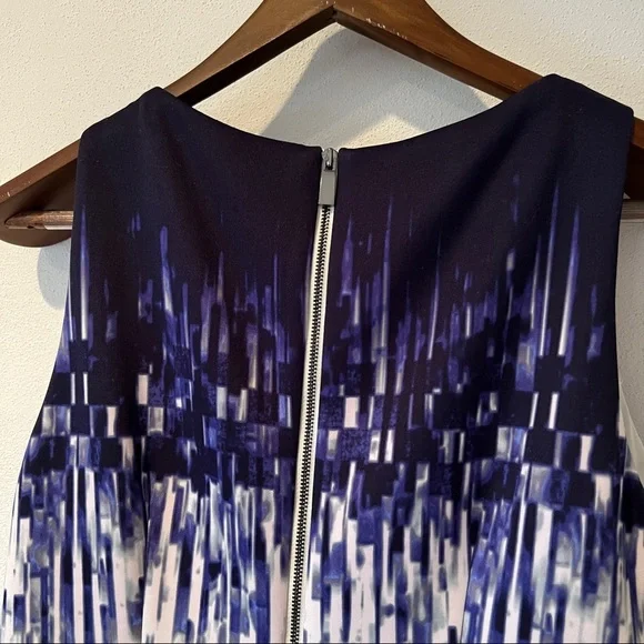 Vince Camuto Sleeveless Zip Closure Blue Abstract Print Career Dress - Picture 9 of 10